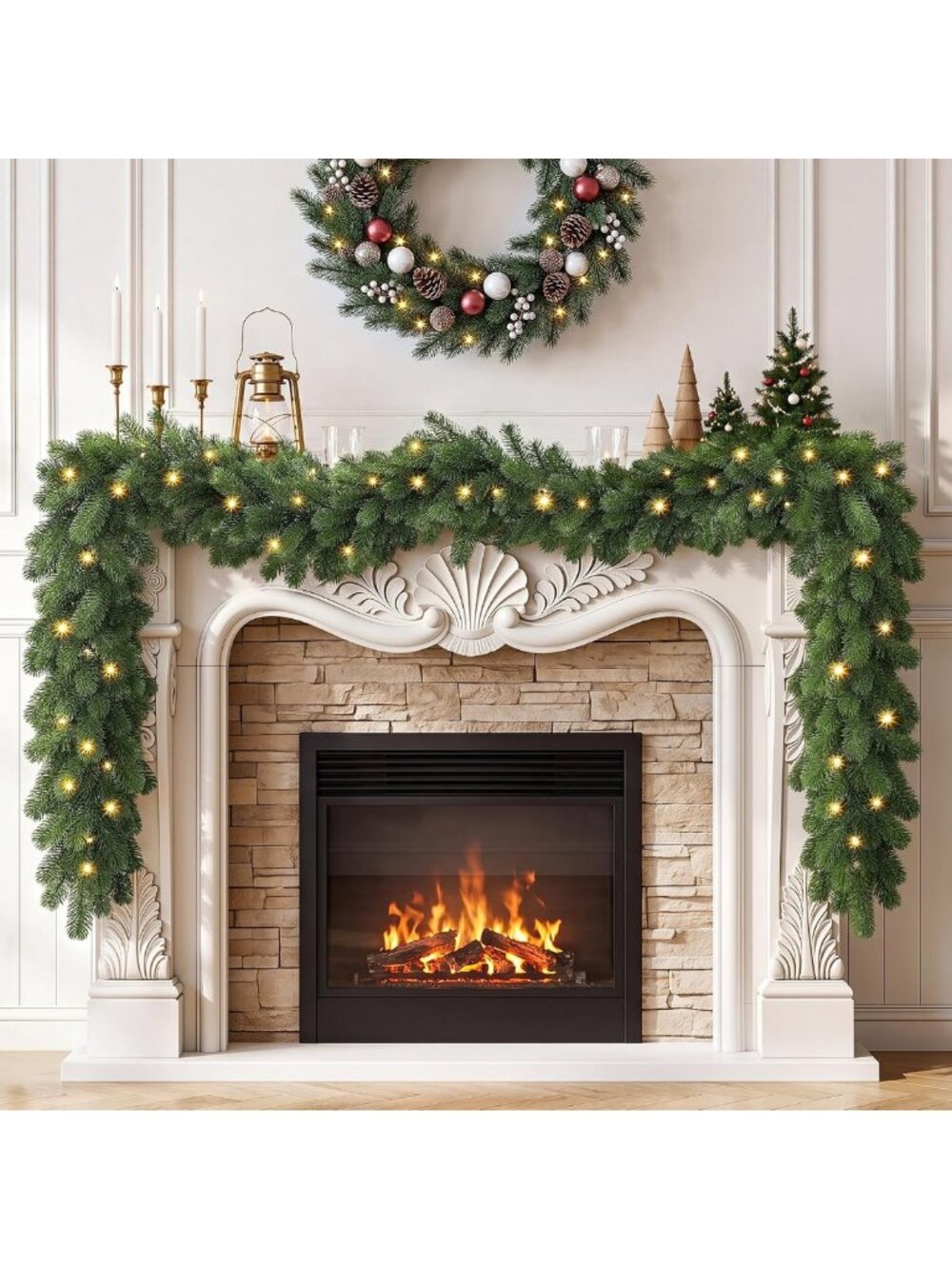 Alupssuc 9FT Pre-Lit Christmas Garland, Lighted Norfolk Pine Garland